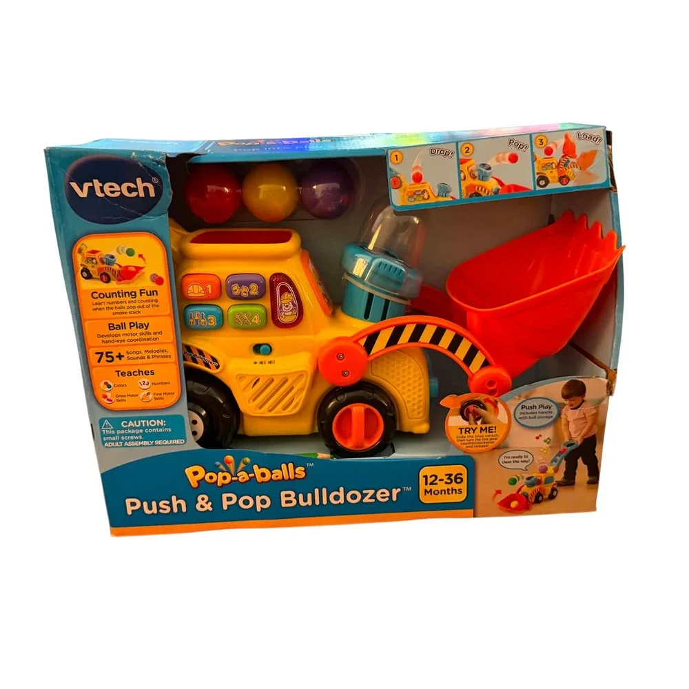 VTech Pop-a-Balls Push and Pop Bulldozer Toddler Learning Toy Yellow 12-36M